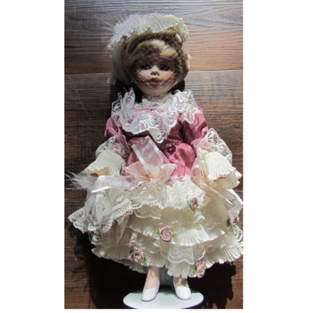 11.5" Victorian Porcelain Doll & Stand